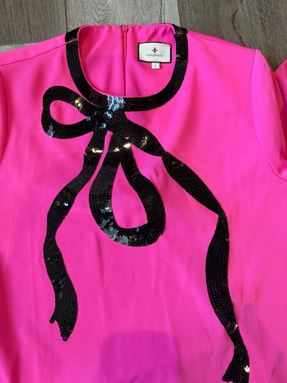 Tuckernuck Sequin Bow Dress Size L Hot Pink Preppy Holiday Party Ready! - Picture 5 of 5